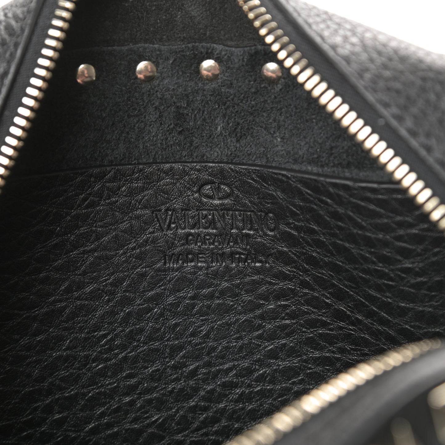 Pebbled Calfskin Rockstud Camera Crossbody Bag Black