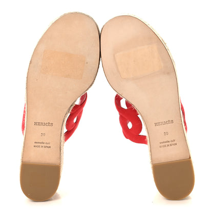Hermes Suede Goatskin Ithea 30 Espadrille Wedge Sandals 39 Rouge Cinetique Orange Capucine 6 of 10