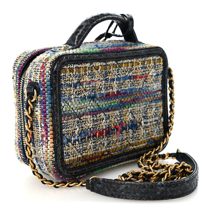 Chanel Tweed Snakeskin Quilted Small CC Filigree Vanity Case Navy Multicolor 2 of 9