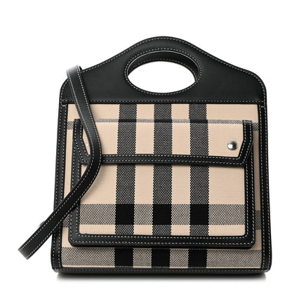 Burberry Smooth Calfskin Archive Canvas Check Mini Pocket Bag Butter Beige Black 1 of 11