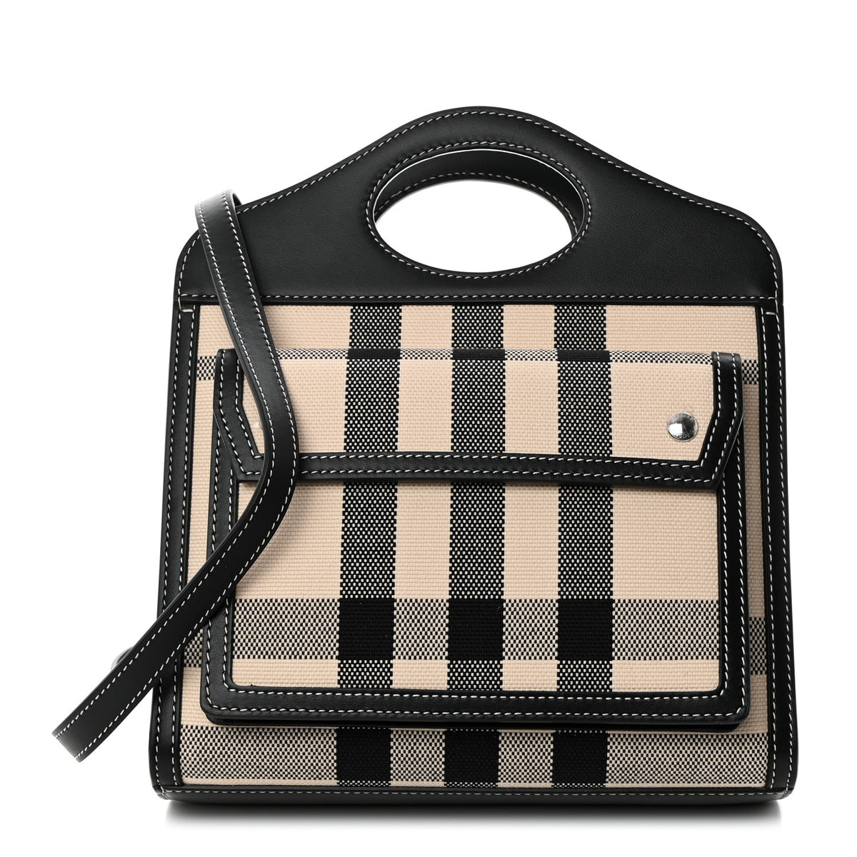 Smooth Calfskin Archive Canvas Check Mini Pocket Bag Butter Beige Black