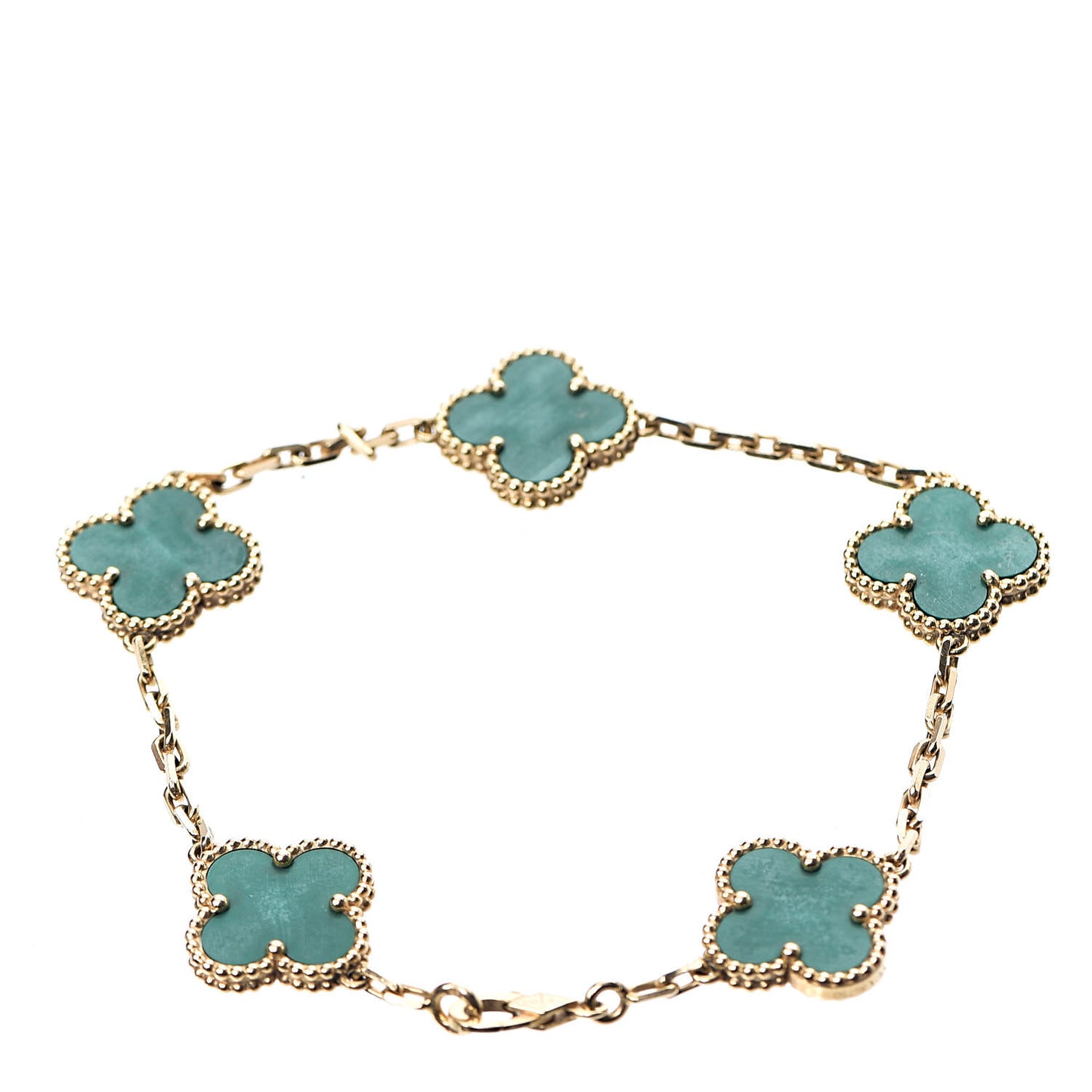 18K Yellow Gold Malachite 5 Motifs Vintage Alhambra Bracelet