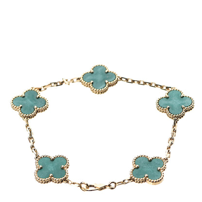 Van Cleef & Arpels 18K Yellow Gold Malachite 5 Motifs Vintage Alhambra Bracelet 2 of 6