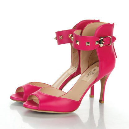 Valentino Garavani Calfskin Rockstud Ankle Strap Sandals 35.5 Pop Fuxia 4 of 7