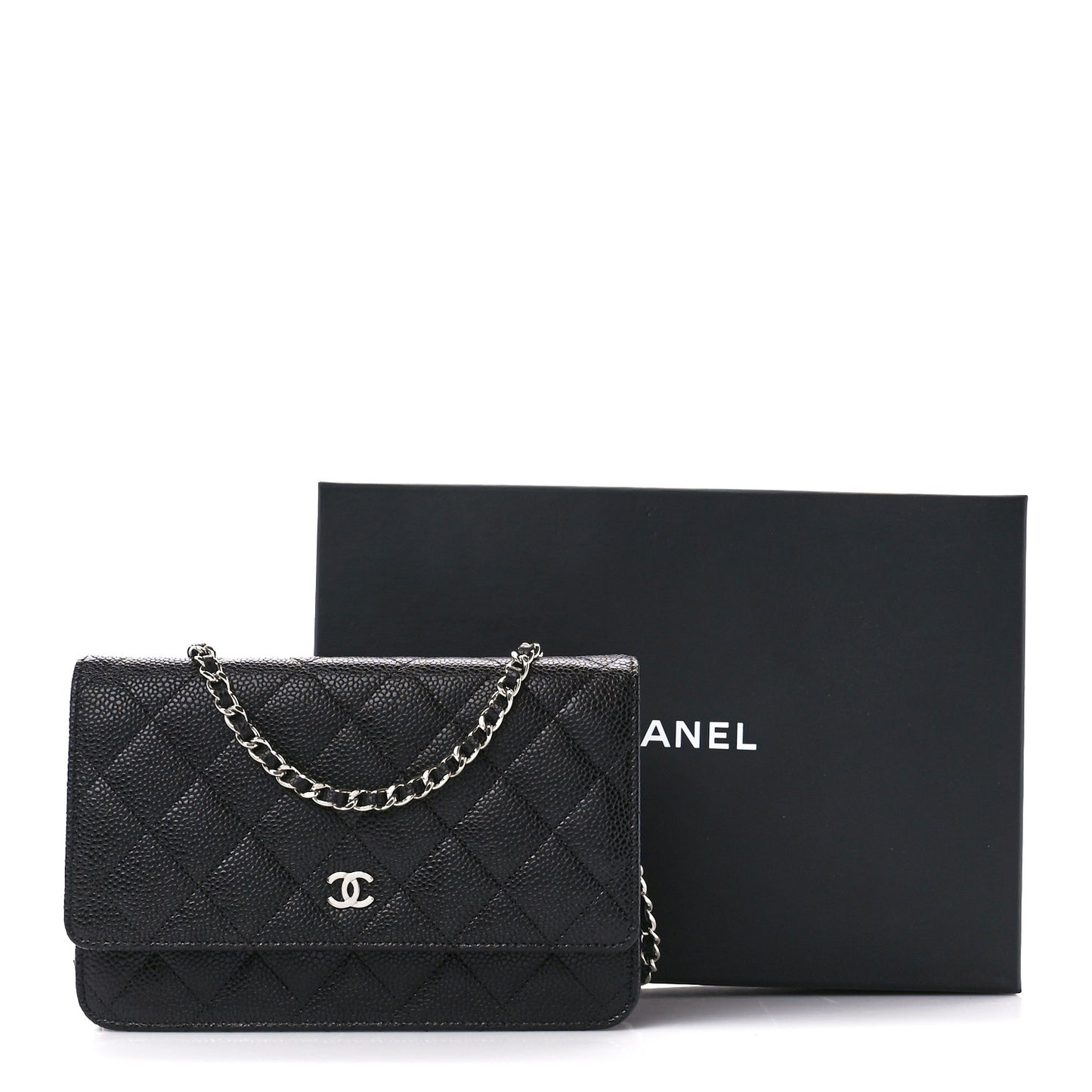 Caviar Quilted Wallet on Chain WOC Black