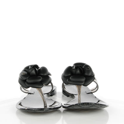 Chanel Jelly Camellia Thong Sandals 39 Black 3 of 7