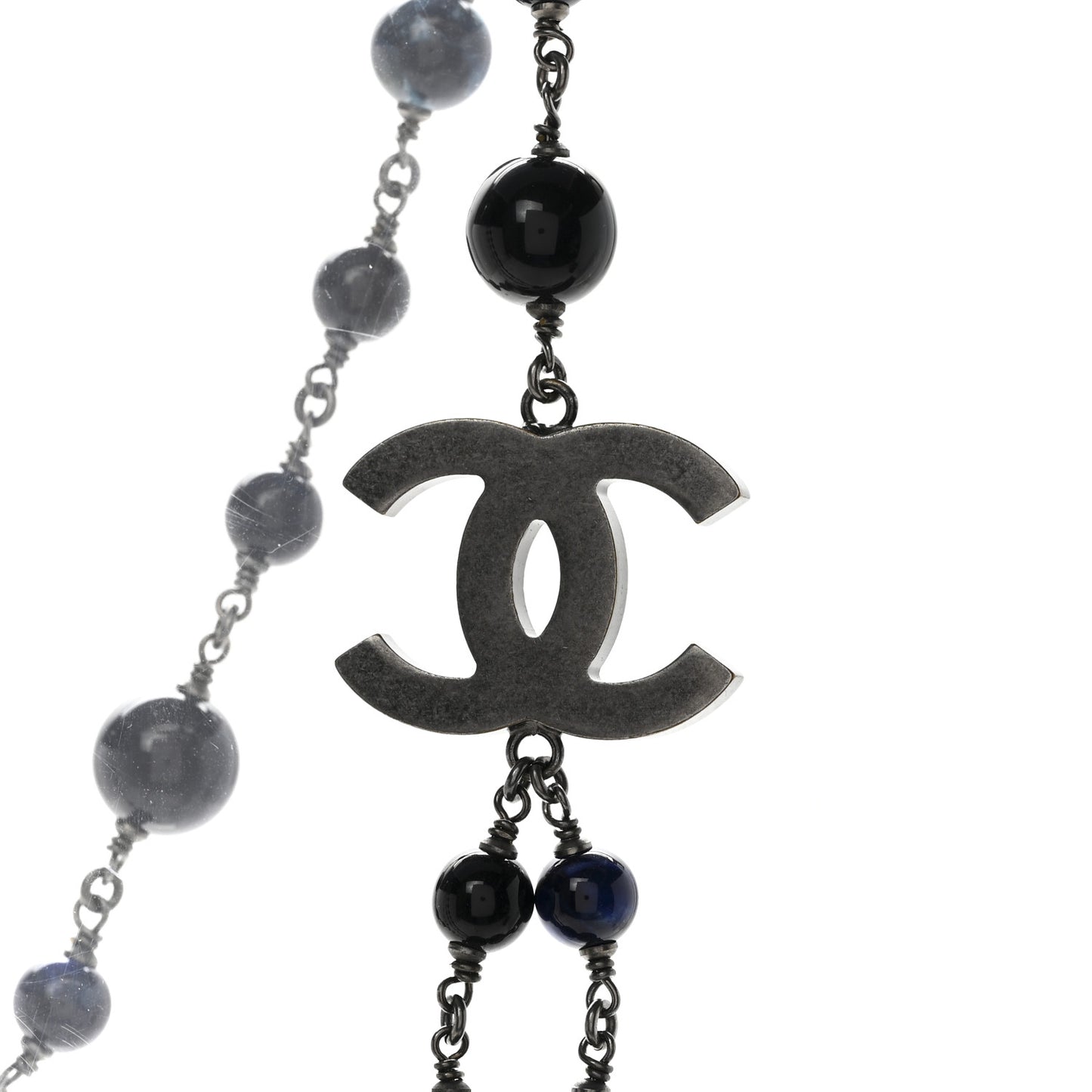 Metal Beaded CC Long Necklace Blue