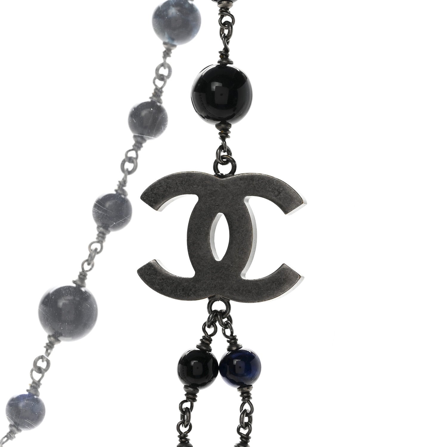Chanel Metal Beaded CC Long Necklace Blue 4 of 6