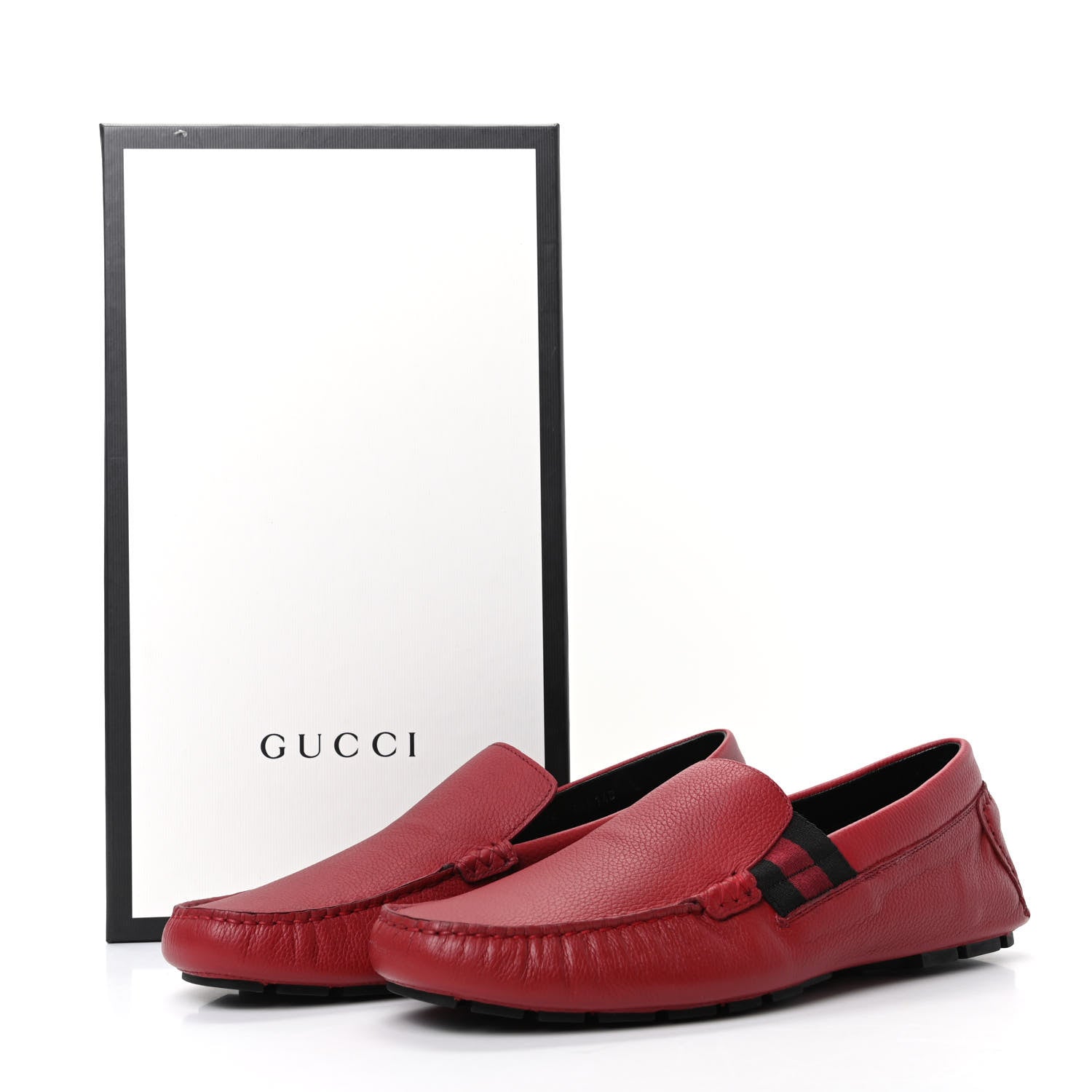 Gucci Calfskin Web Mens Driver Loafers 8 Red 8 of 8