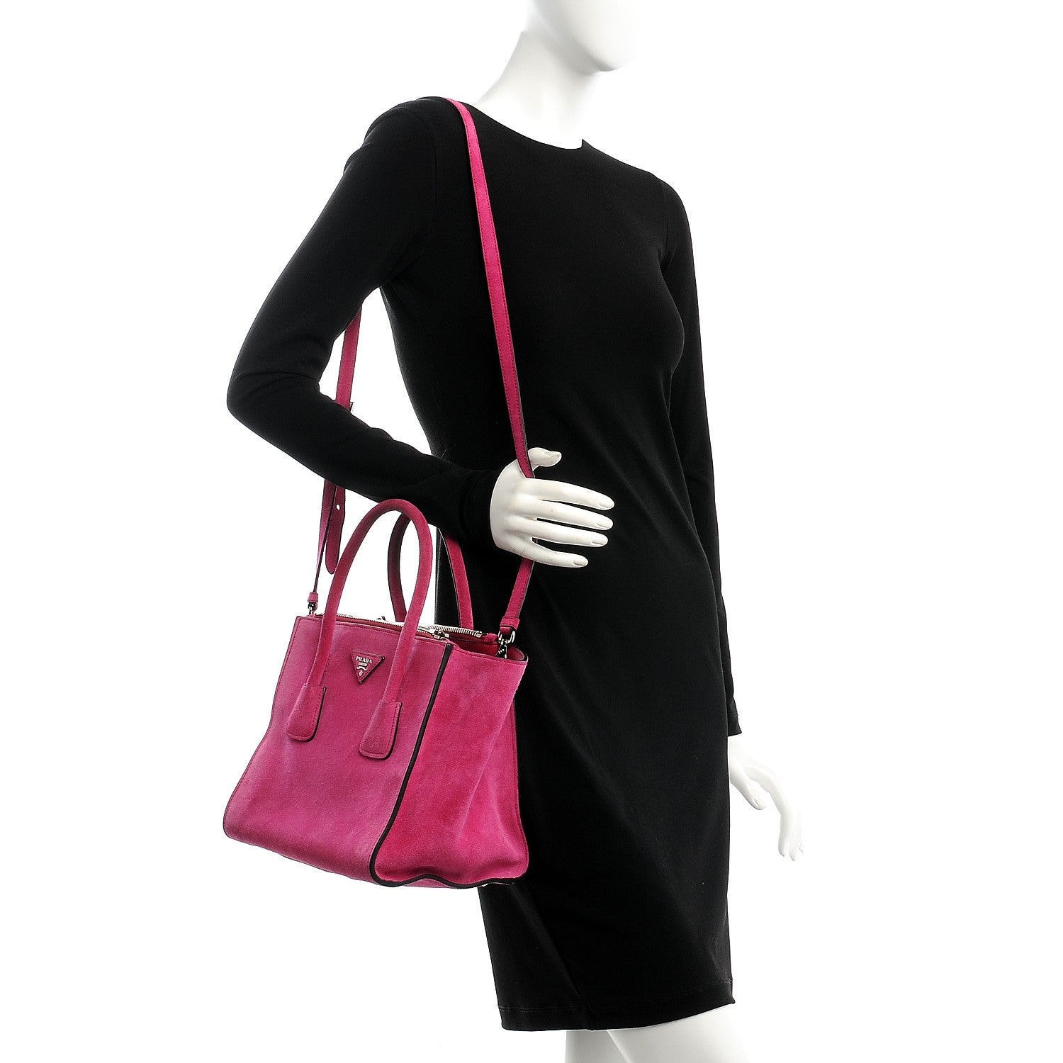Prada Scamosciato Suede Twin Pocket Tote Fuxia 2 of 12