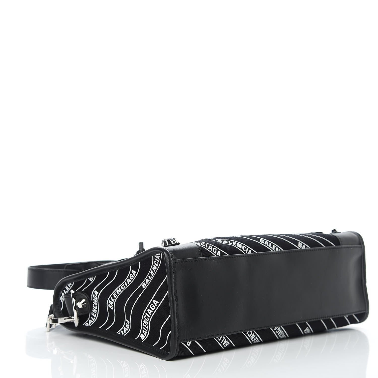 Balenciaga Canvas Satin Calfskin Diagonal Allover Logo Print Classic Silver Hardware S City Black White 4 of 8