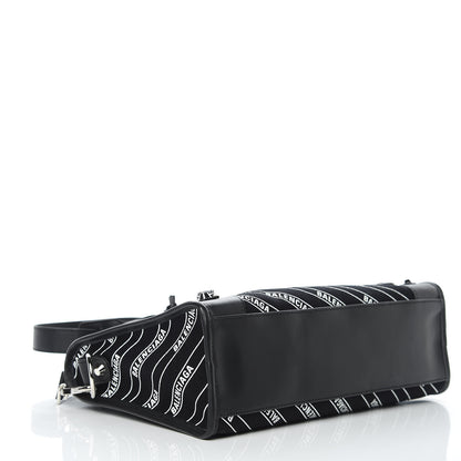 Balenciaga Canvas Satin Calfskin Diagonal Allover Logo Print Classic Silver Hardware S City Black White 4 of 8
