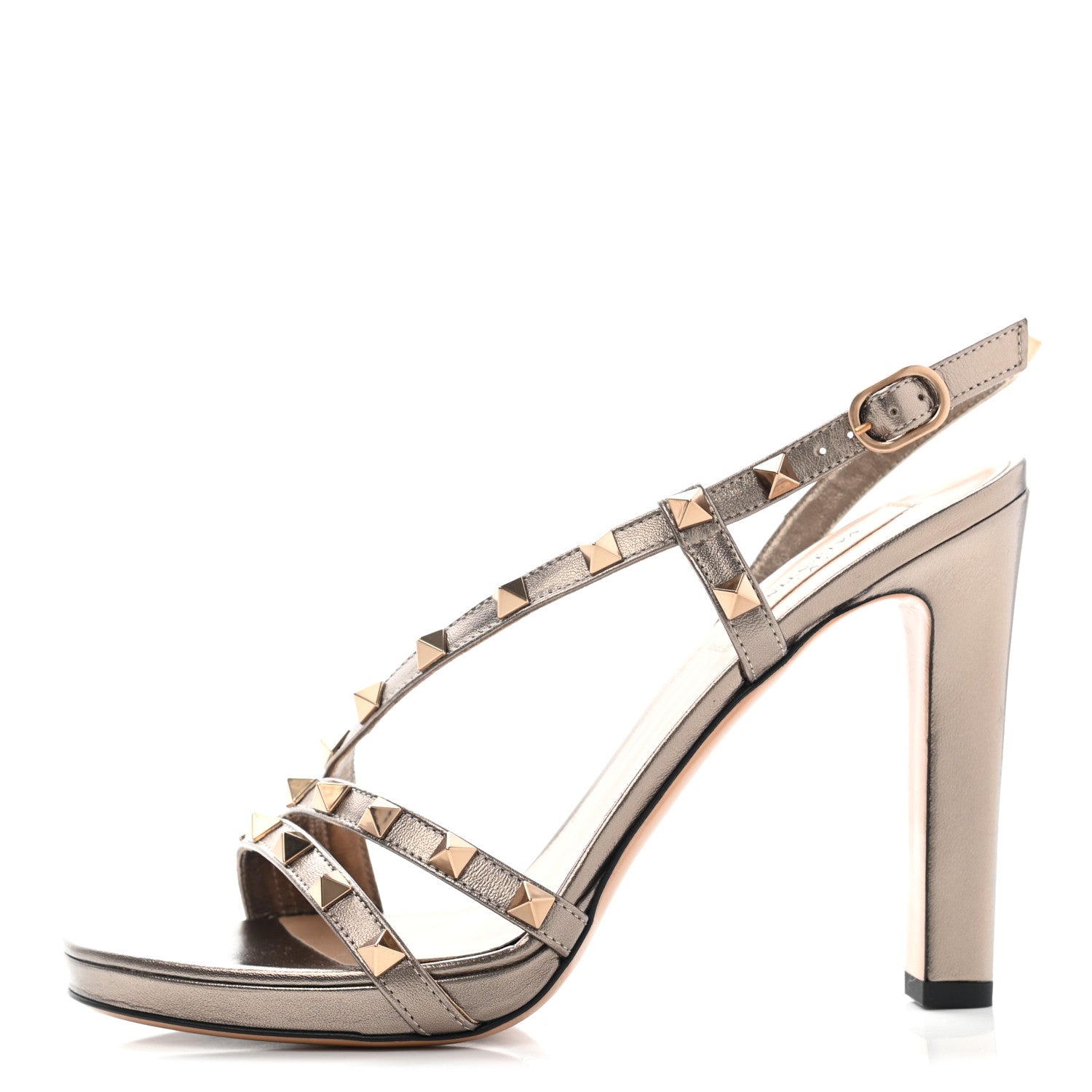 Valentino Garavani Metallic Nappa Rockstud Slingback High Heel Sandals 38 Sasso 1 of 11