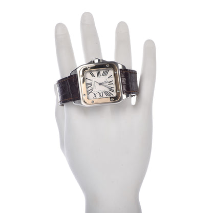 Cartier Stainless Steel 18K Yellow Gold Alligator 38mm Santos 100 Automatic Watch Brown 2 of 8