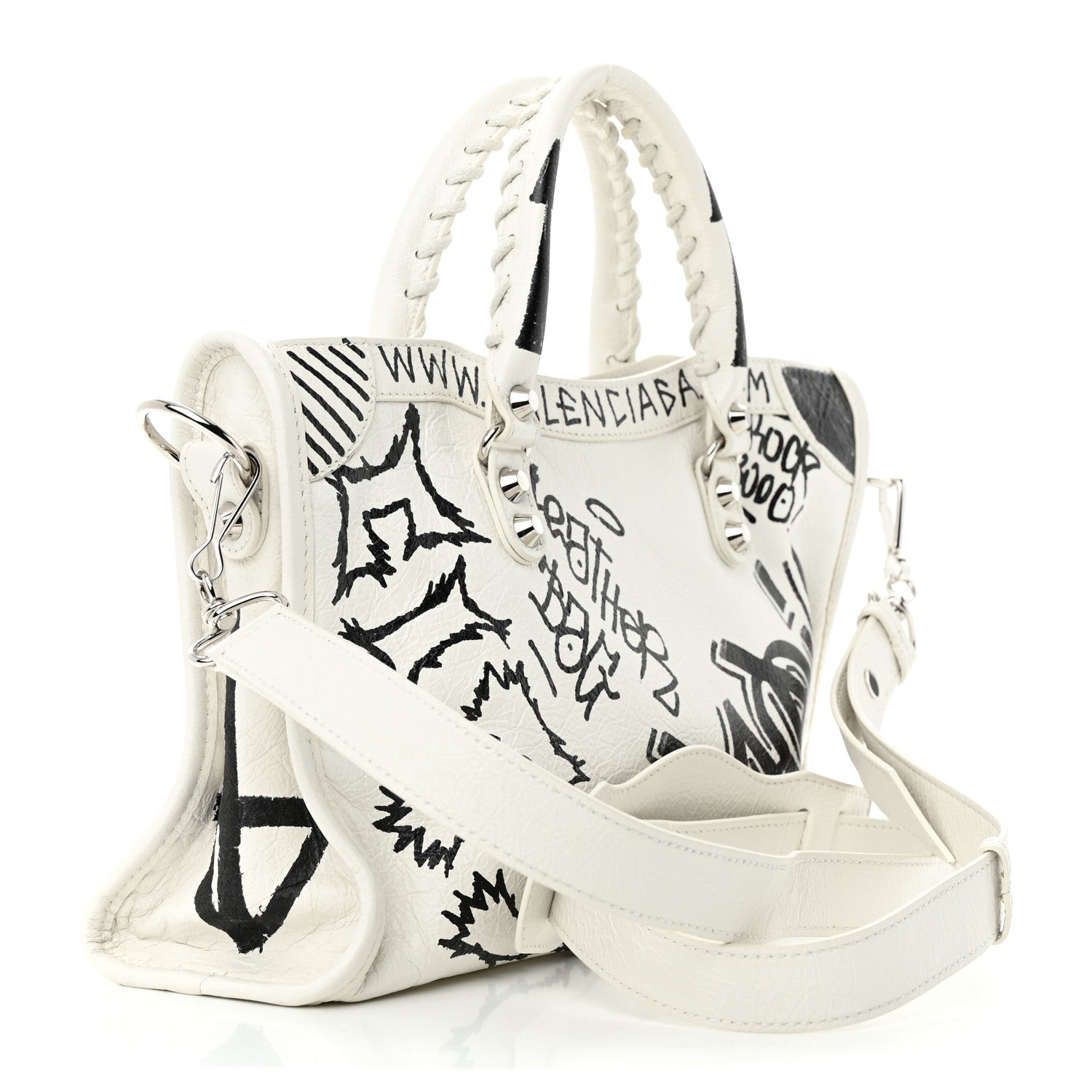 Balenciaga Agneau Graffiti All Over Classic Silver Hardware S City White Black 3 of 14