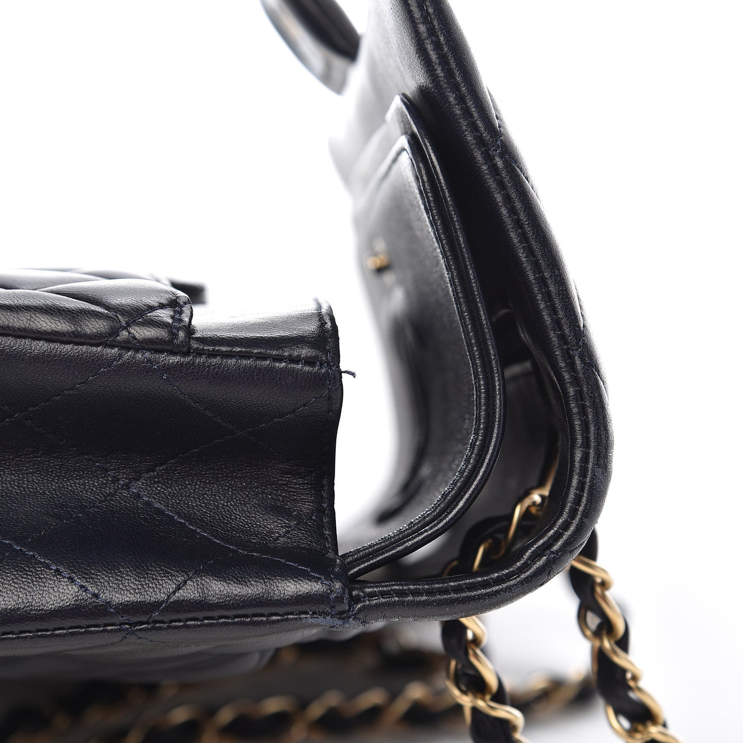 Lambskin Quilted Medium Double Flap Navy
