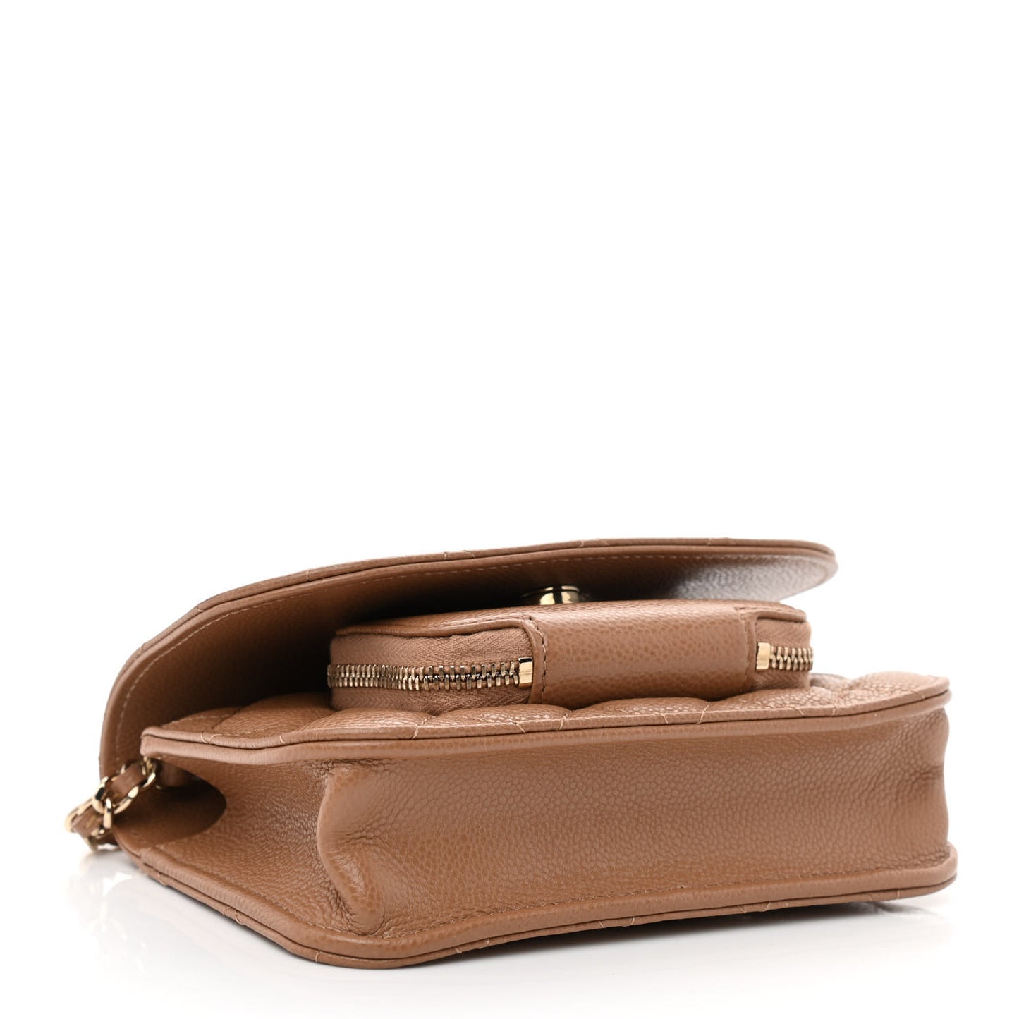 Caviar Quilted Business Affinity Clutch With Chain Flap Dark Beige