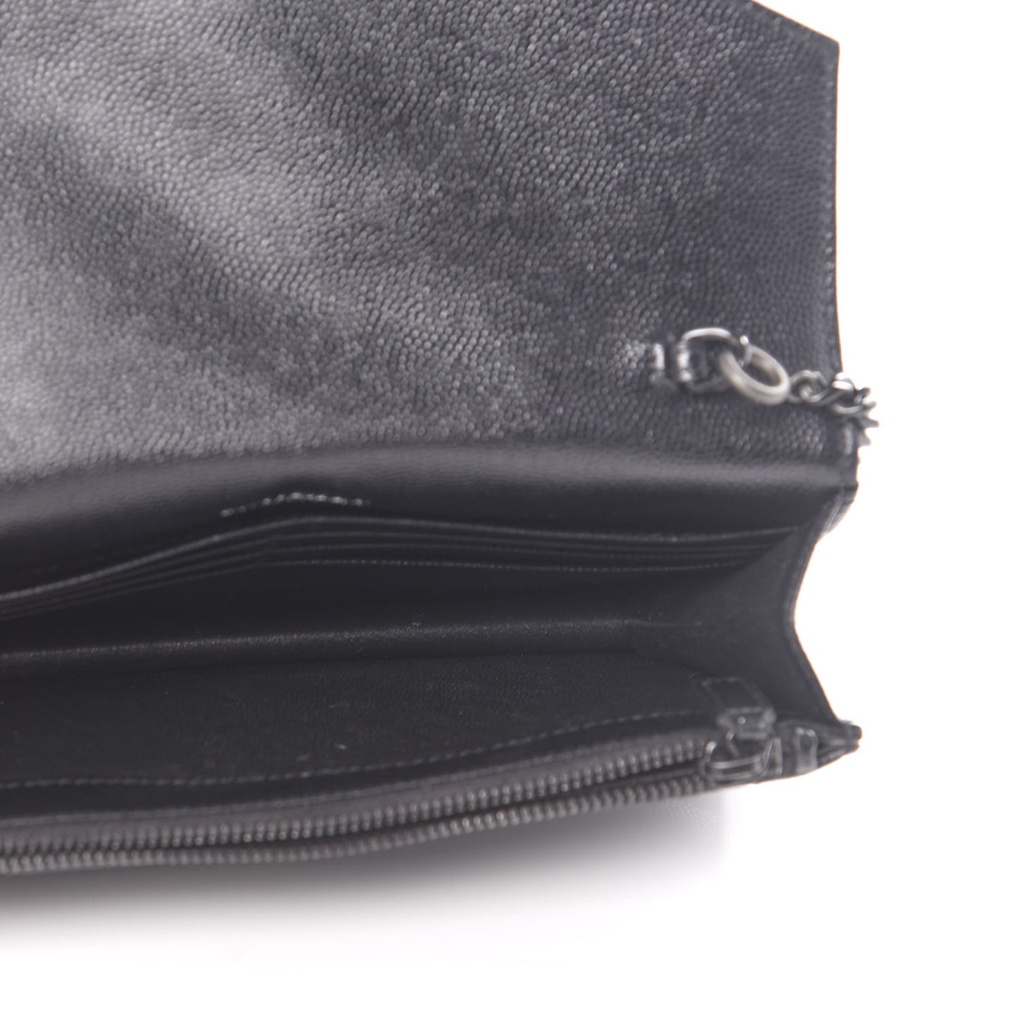 Grain De Poudre Matelasse Chevron Monogram Envelope Chain Wallet Black
