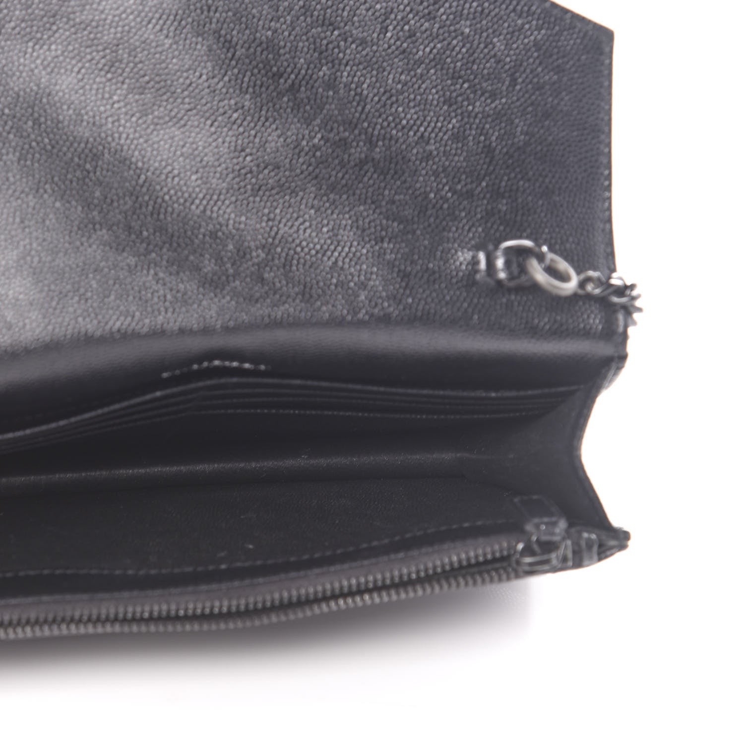 Saint Laurent Grain De Poudre Matelasse Chevron Monogram Envelope Chain Wallet Black 4 of 10