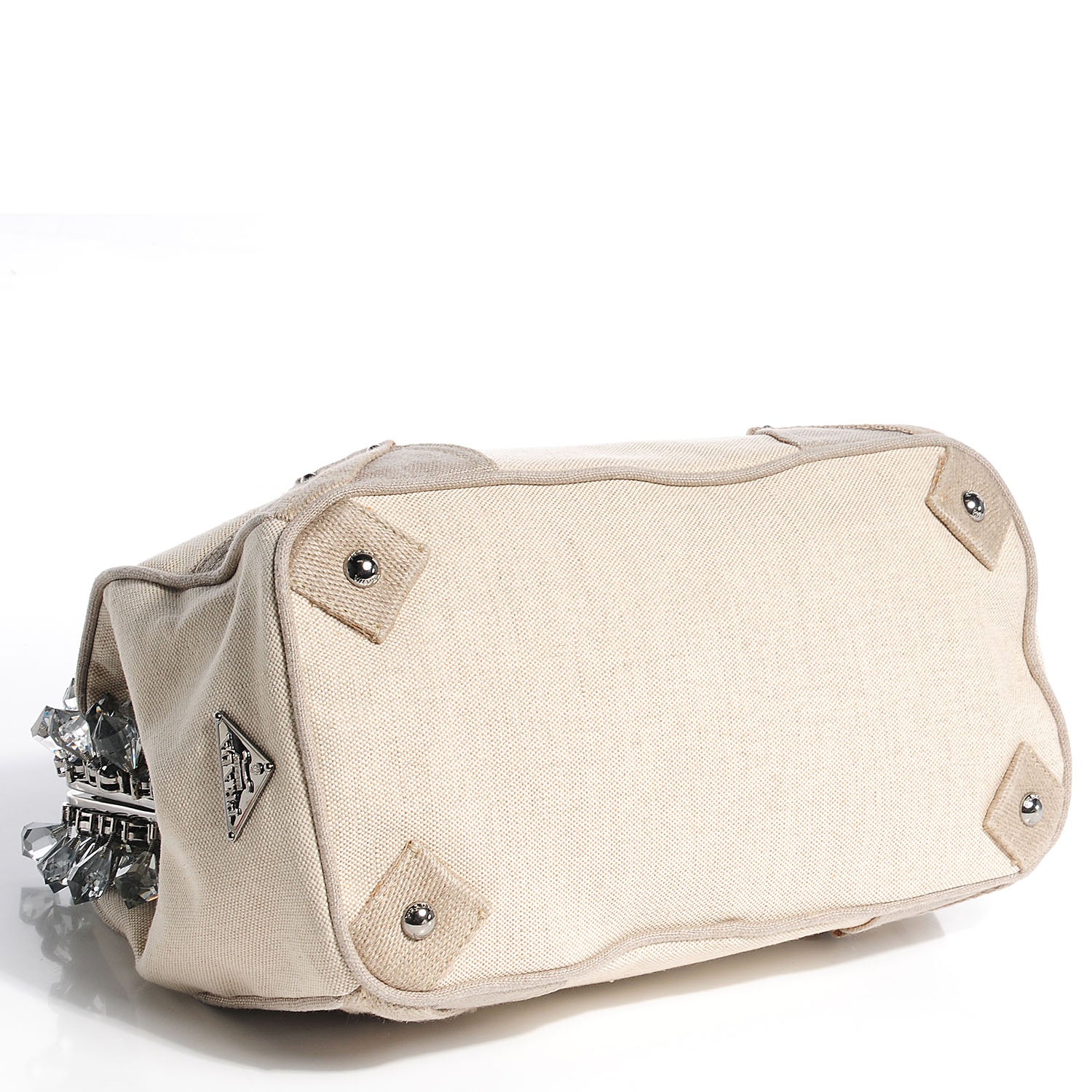 Prada Canvas Mistolino Medium Crystal Cluster Frame Bag Naturale 7 of 18