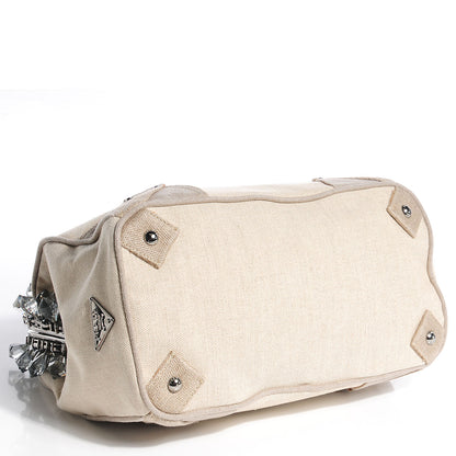 Prada Canvas Mistolino Medium Crystal Cluster Frame Bag Naturale 7 of 18