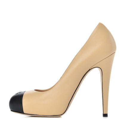 Chanel Lambskin Cap Toe Pumps 37 Beige Black 1 of 20