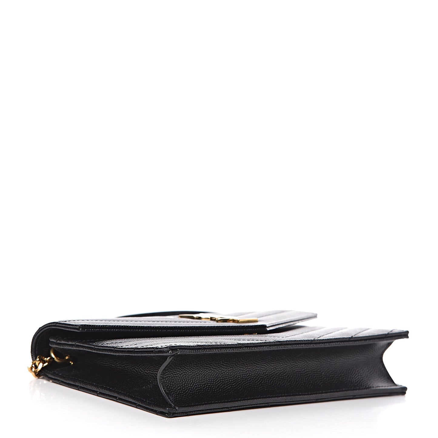 Grain De Poudre Matelasse Chevron Monogram Envelope Chain Wallet Black