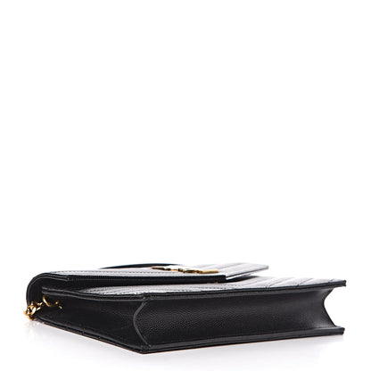 Saint Laurent Grain De Poudre Matelasse Chevron Monogram Envelope Chain Wallet Black 4 of 10