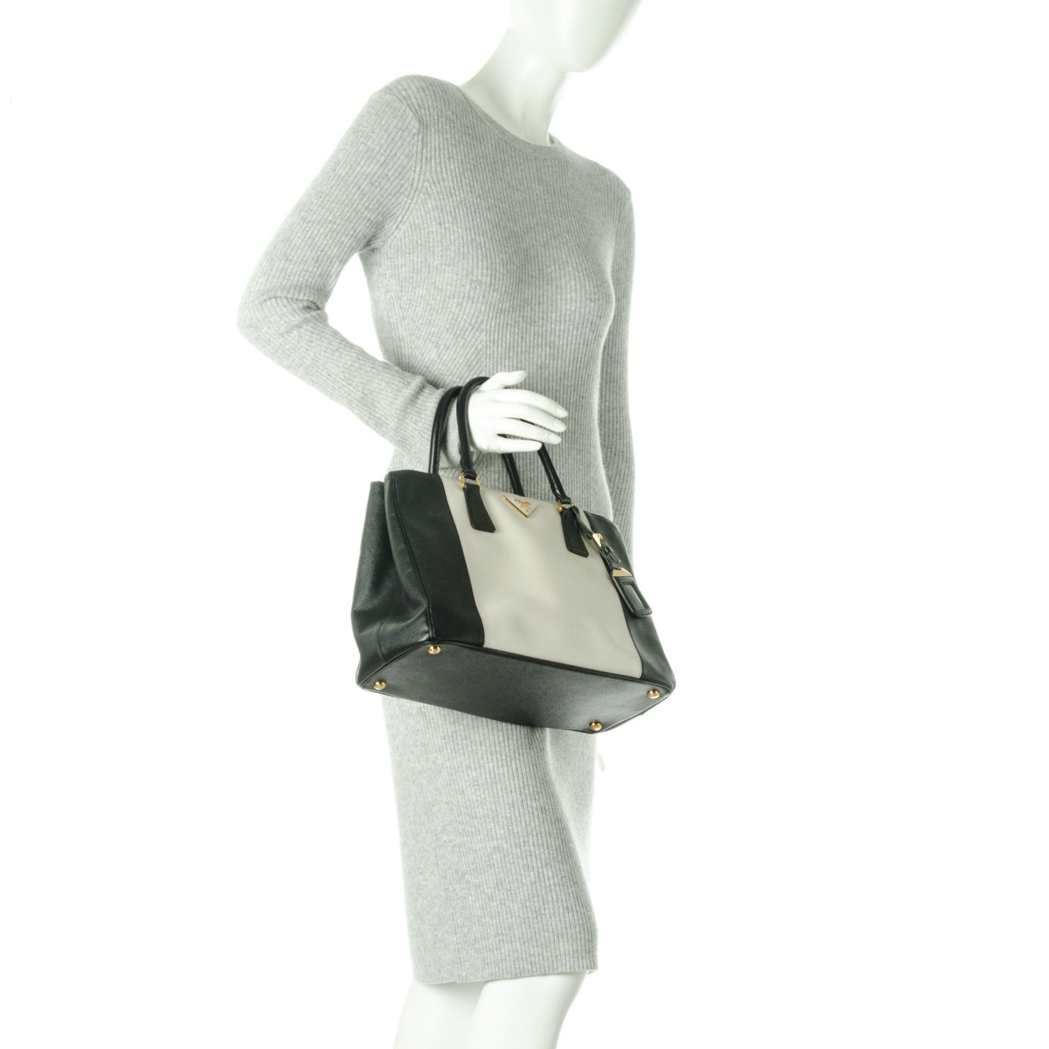 Prada Saffiano Lux Colorblock Medium Galleria Double Zip Tote Black Talco 2 of 8