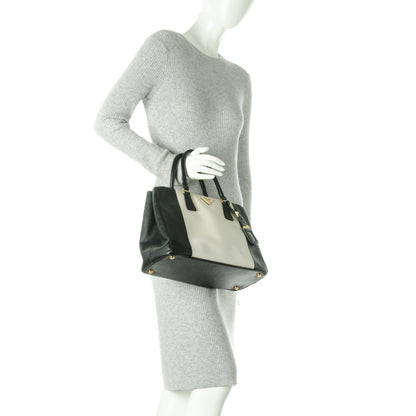 Prada Saffiano Lux Colorblock Medium Galleria Double Zip Tote Black Talco 2 of 8