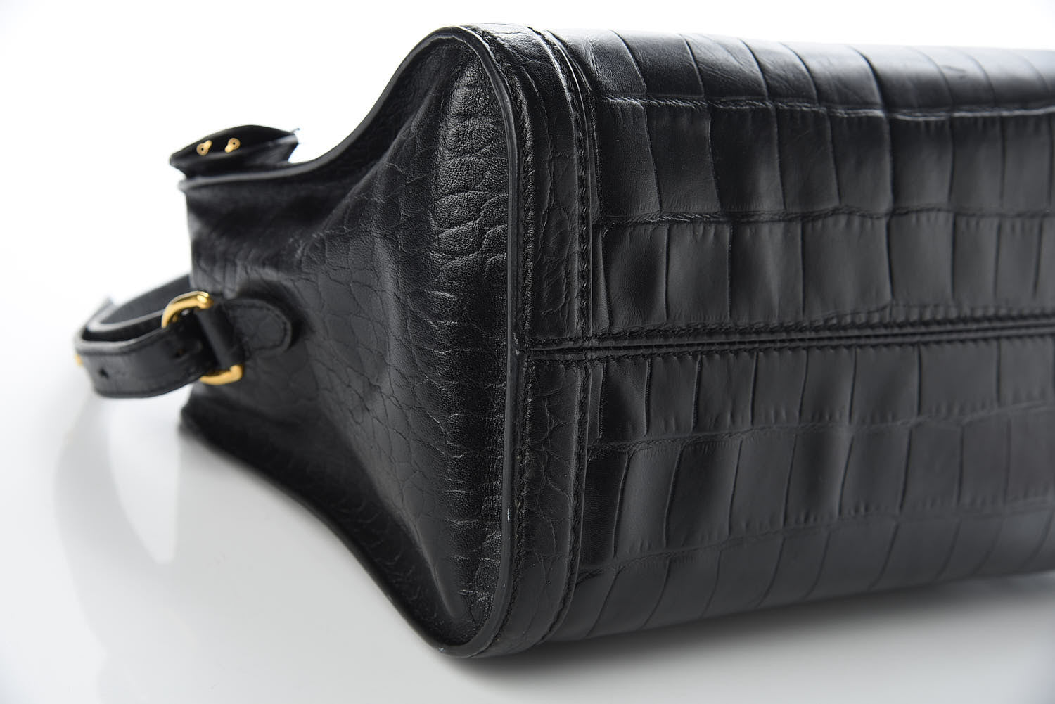 Alexander McQueen Calfskin Crocodile Embossed Small Skull Padlock Zip Around Tote Black 8 of 11