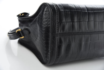Alexander McQueen Calfskin Crocodile Embossed Small Skull Padlock Zip Around Tote Black 8 of 11