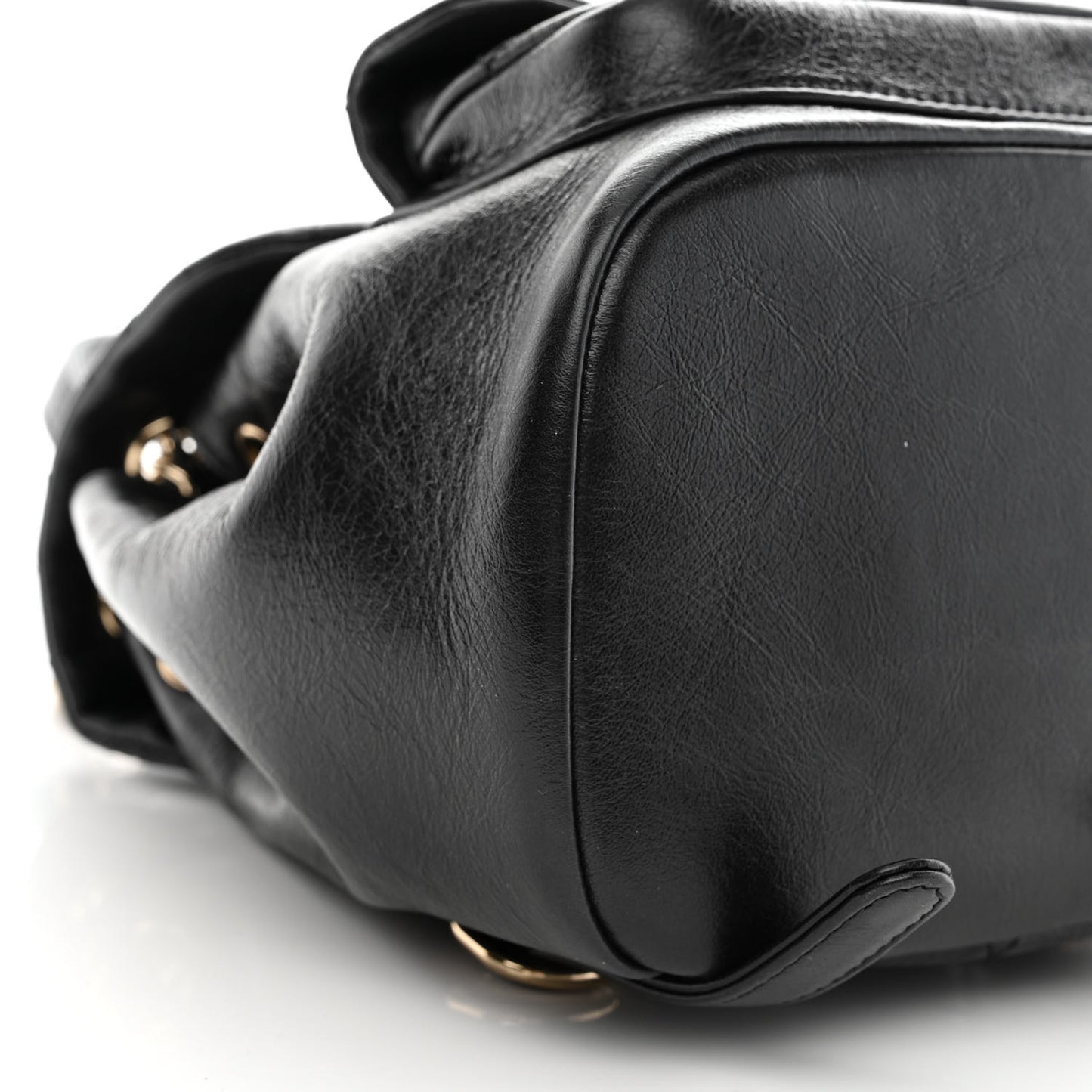 Glazed Aged Calfskin Quilted Small Duma Drawstring Backpack Black