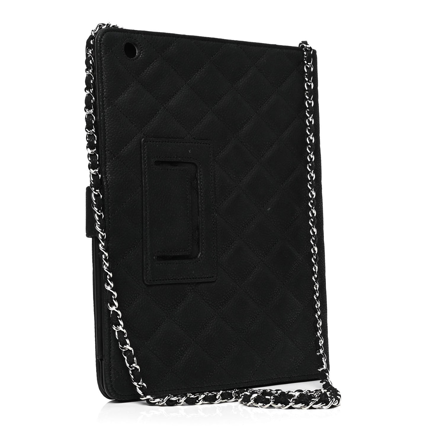 Iridescent Caviar Quilted Crossbody iPad Holder Black