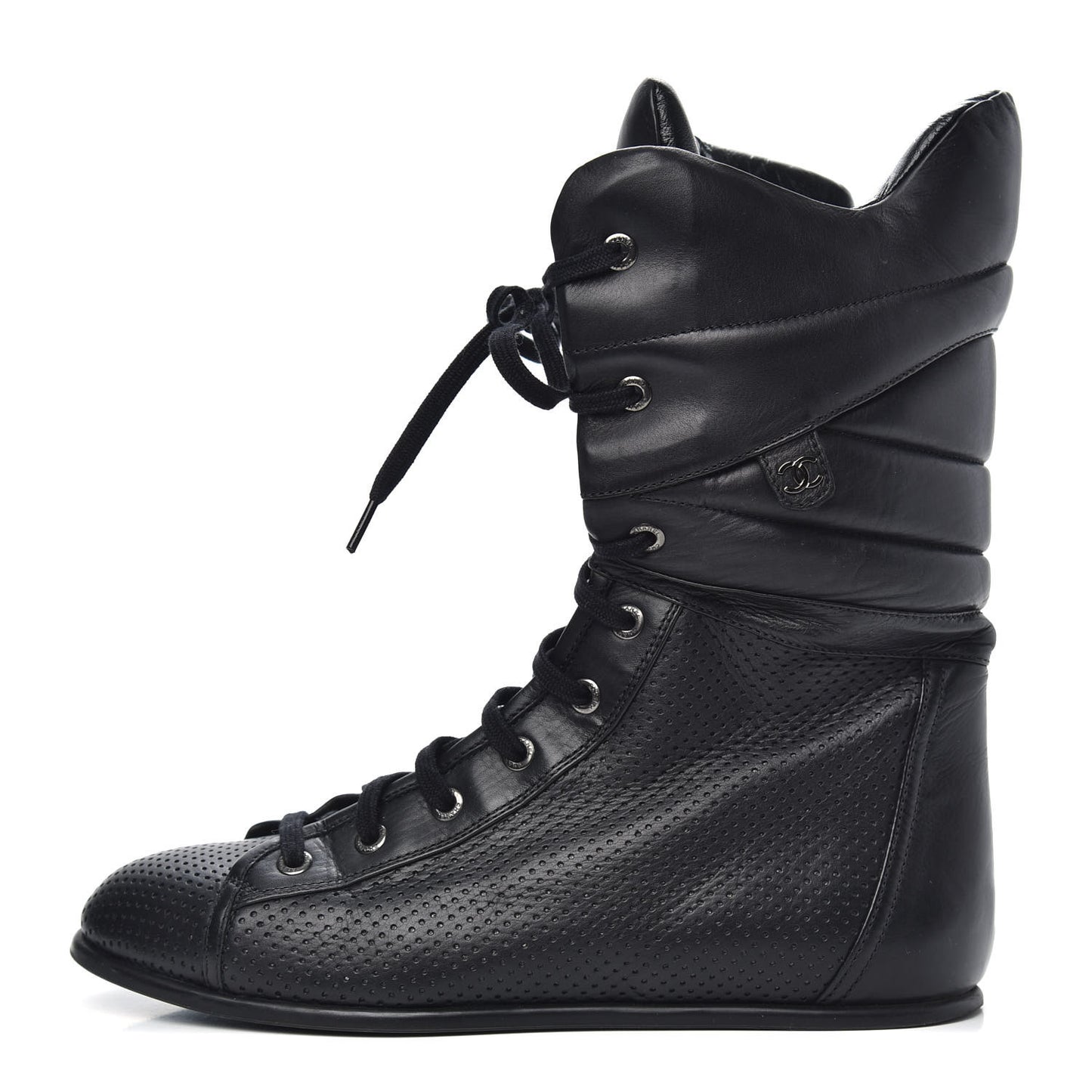 Perforated Lambskin High Top CC Sneaker Boots 38 Black