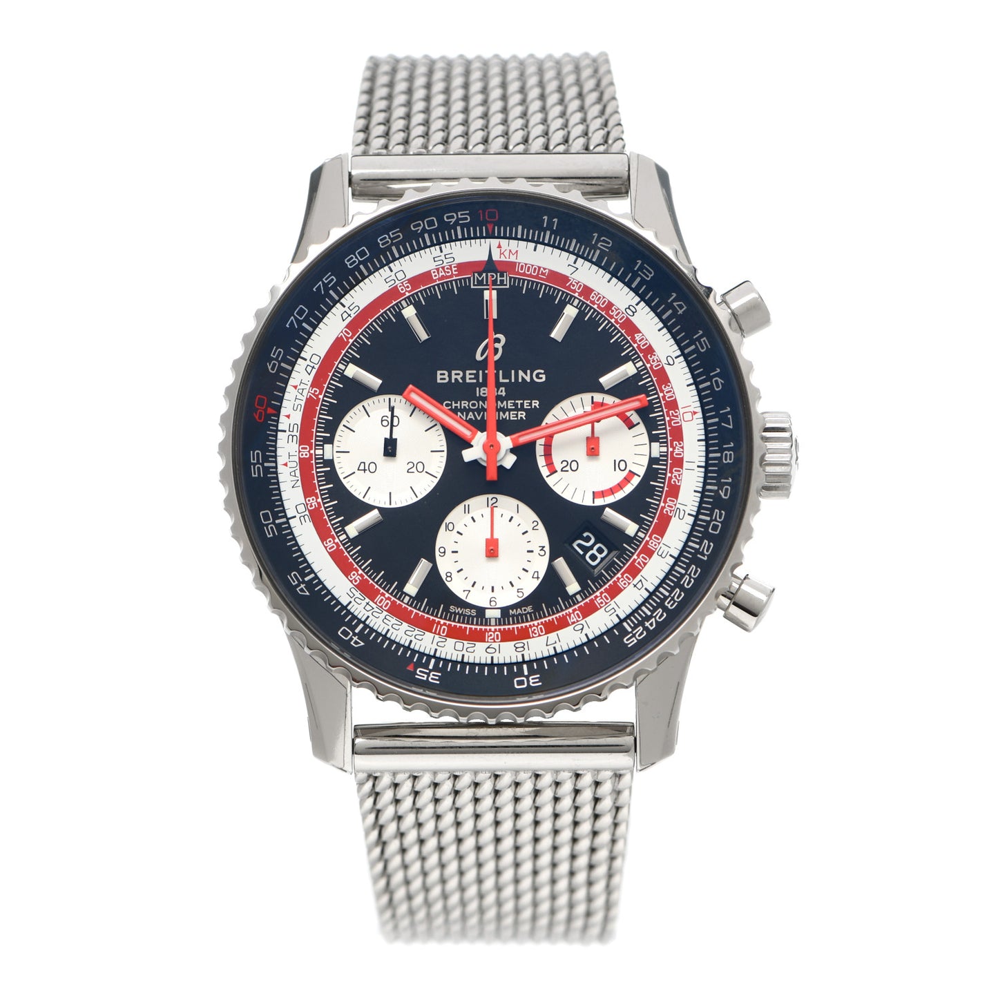 Stainless Steel 43mm Navitimer Swiss Air Chronograph Automatic Watch Black AB0121