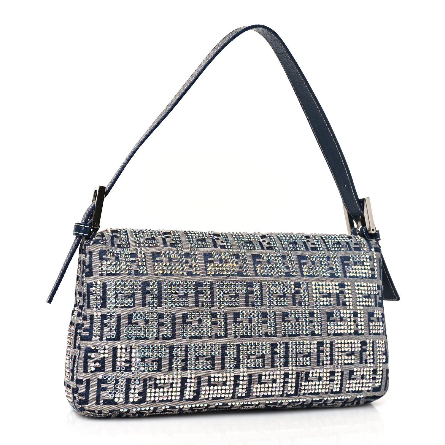 Fendi Zucchino Crystal Baguette Navy 3 of 8