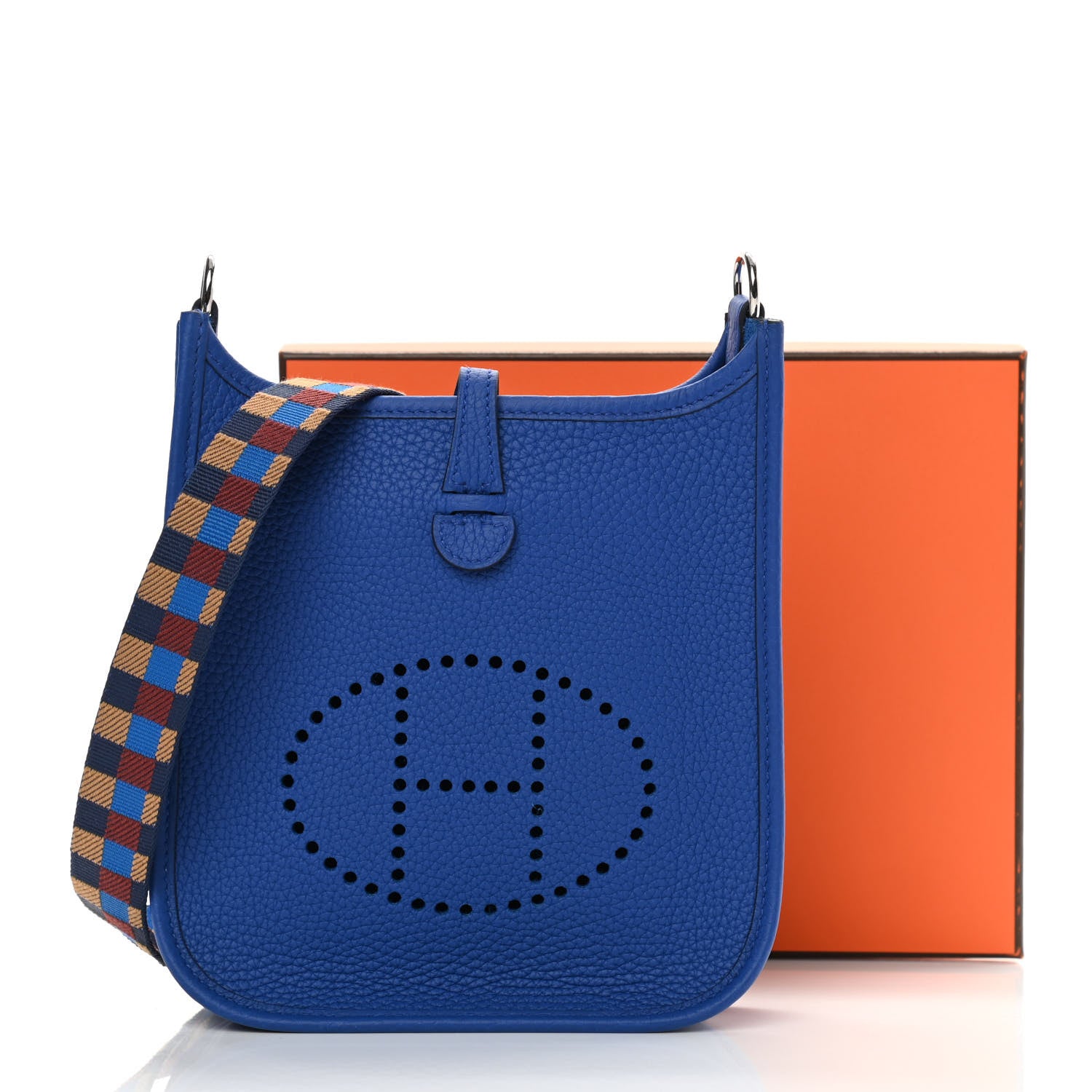 Hermes Taurillon Clemence Maxi Quadrille Evelyne TPM Royal Bleu Bleu Bill Biscuit Rouge H 11 of 11