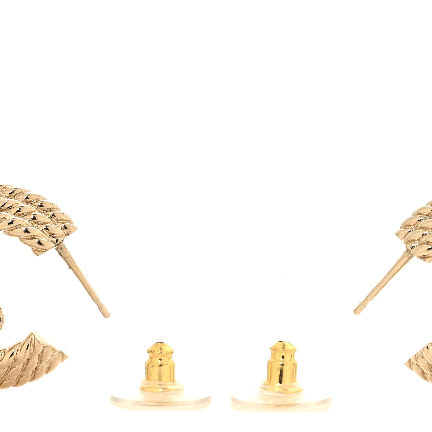 Chanel Metal Crystal CC Rope Hoop Earrings Gold 3 of 5