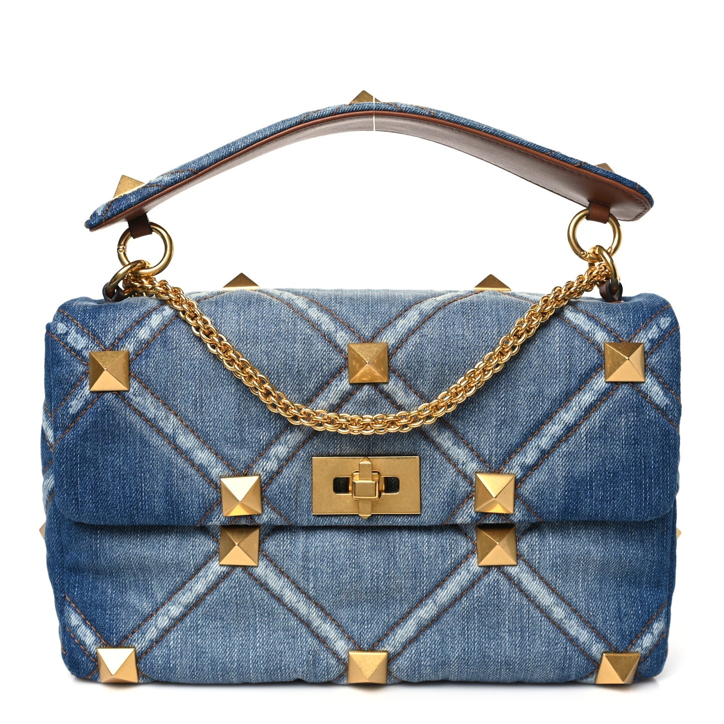 Denim Large Roman Stud Shoulder Bag Light Denim Selleria