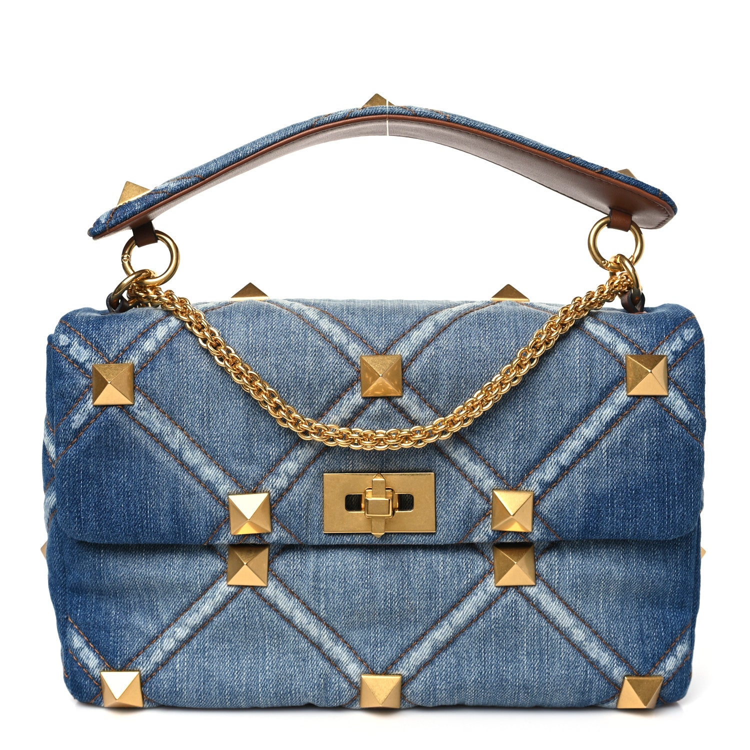 Valentino Garavani Denim Large Roman Stud Shoulder Bag Light Denim Selleria 1 of 9