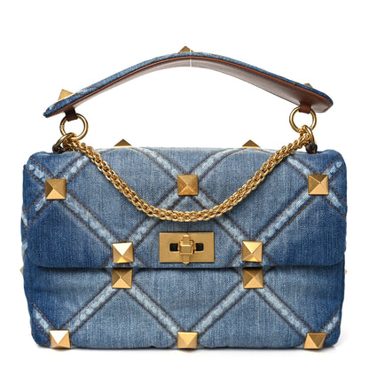 Valentino Garavani Denim Large Roman Stud Shoulder Bag Light Denim Selleria 1 of 9