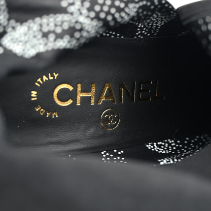 Chanel Calfskin Camellia Printed Ankle Boots 37.5 Black White 6 of 9