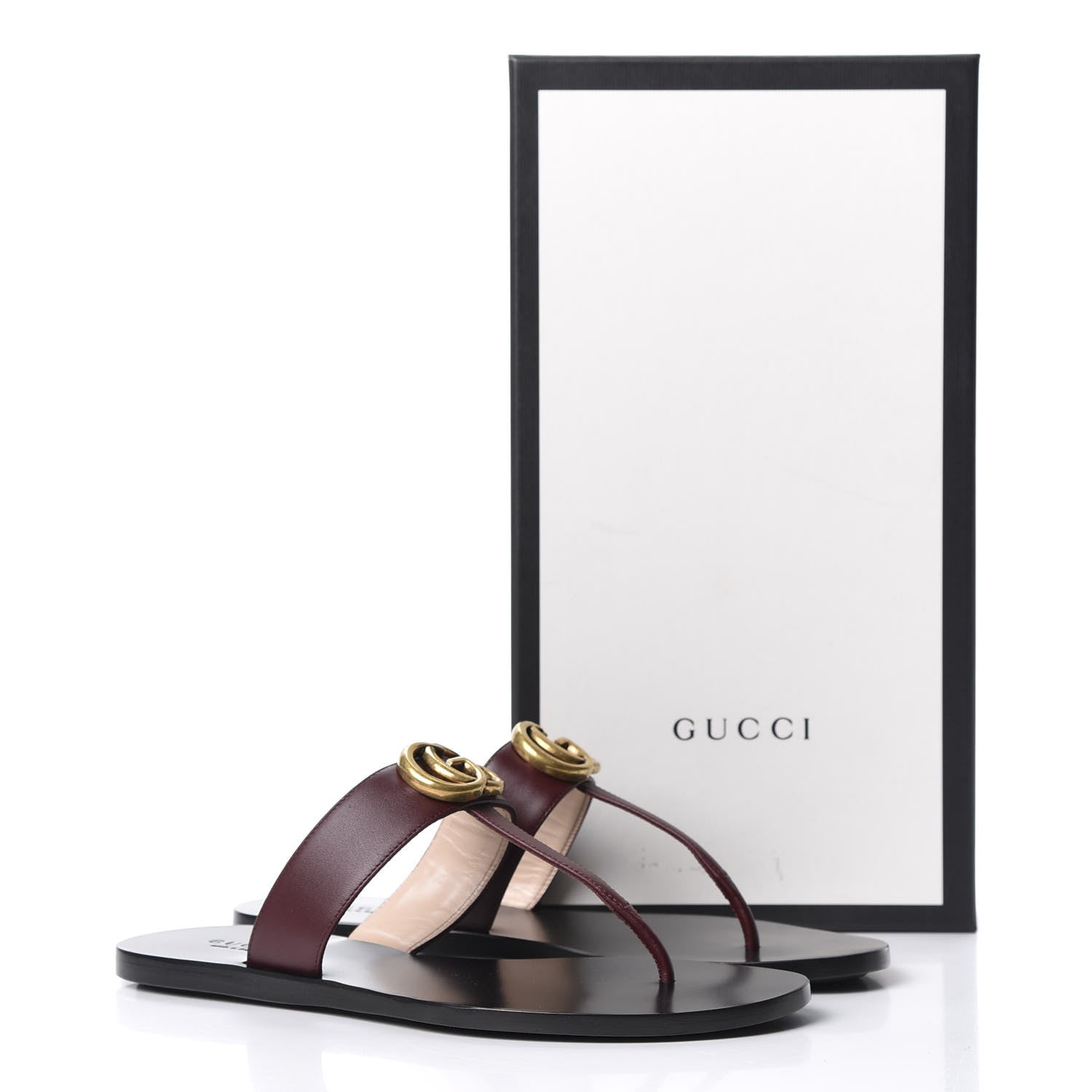Gucci Calfskin GG Marmont Thong Sandals 37 Vintage Bordeaux 9 of 9