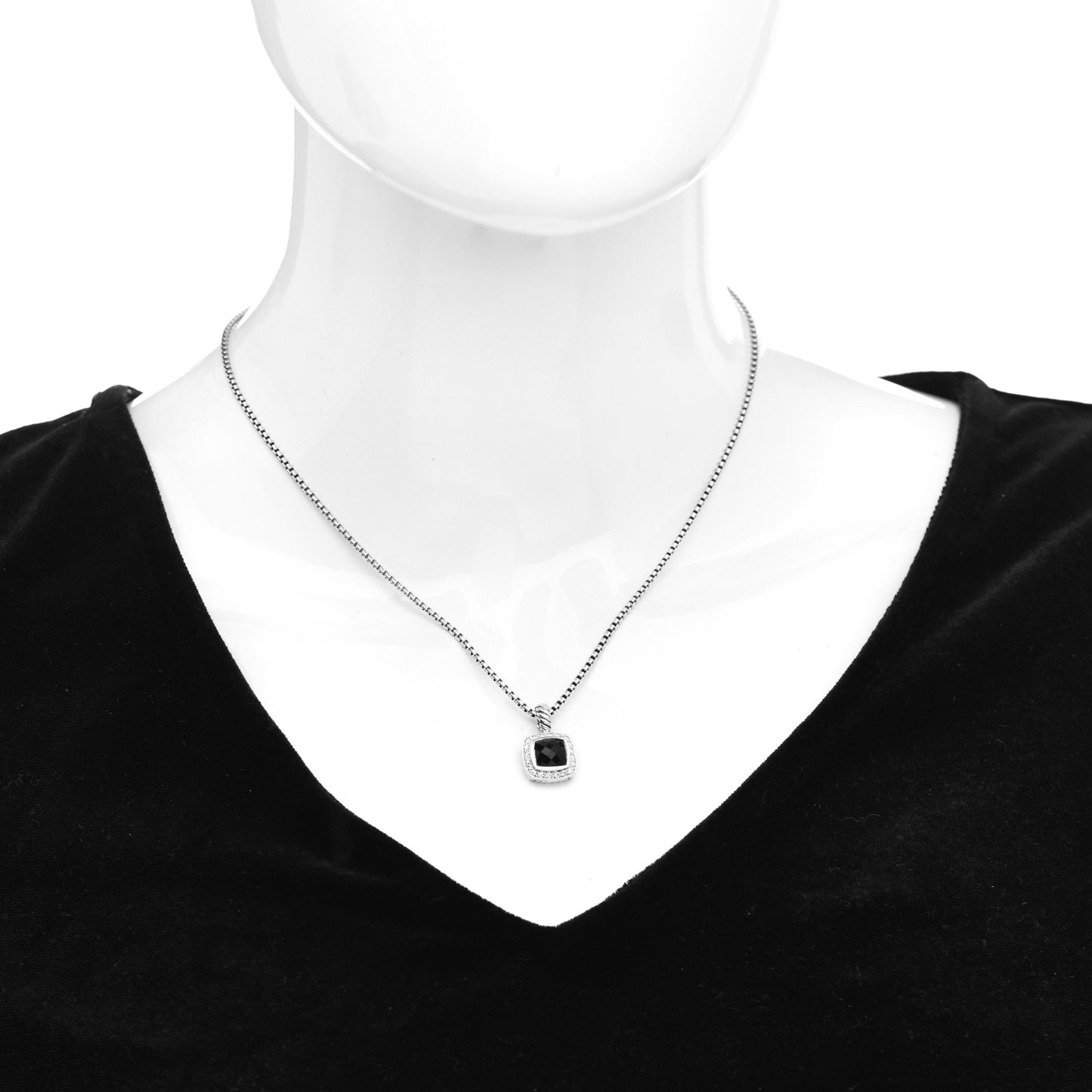 Sterling Silver Diamond Black Onyx 7mm Petite Albion Necklace