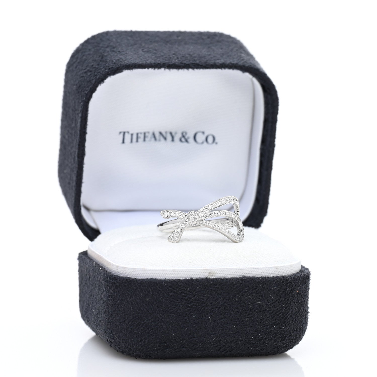 Tiffany 18K White Gold Diamond .40ctw Bow Ring 53 6.5 5 of 5