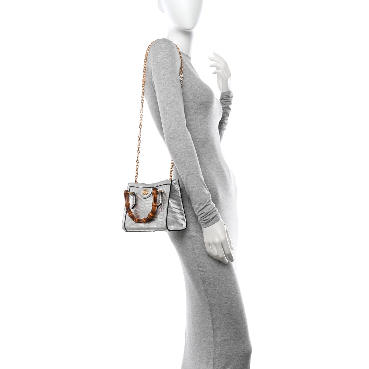 Lizard Mini Diana Tote Bag Silver