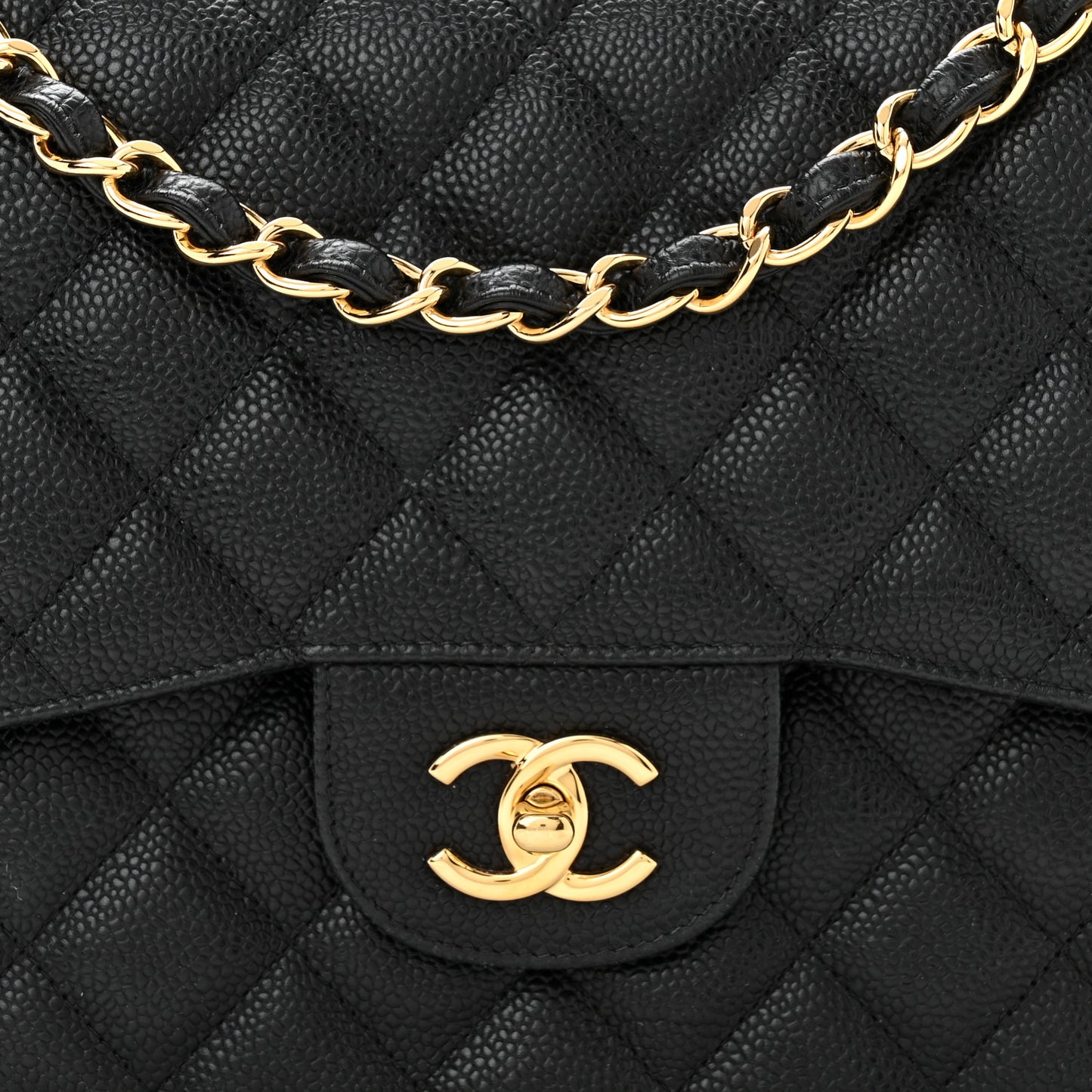 Caviar Quilted Jumbo Double Flap Black