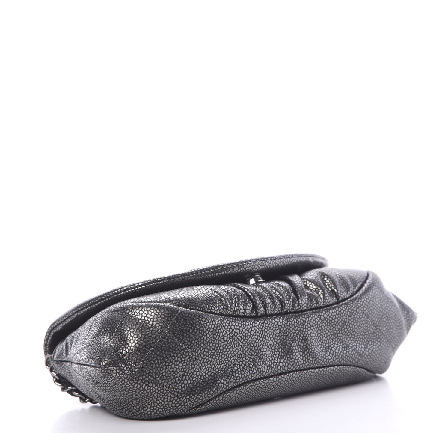 Metallic Caviar Half Moon Wallet On Chain WOC Dark Silver