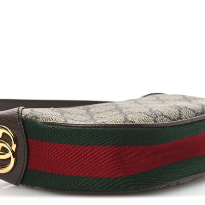 Gucci GG Supreme Monogram Textured Calfskin Web Mini Ophidia Half Moon Hobo Beige Ebony New Acero 9 of 10